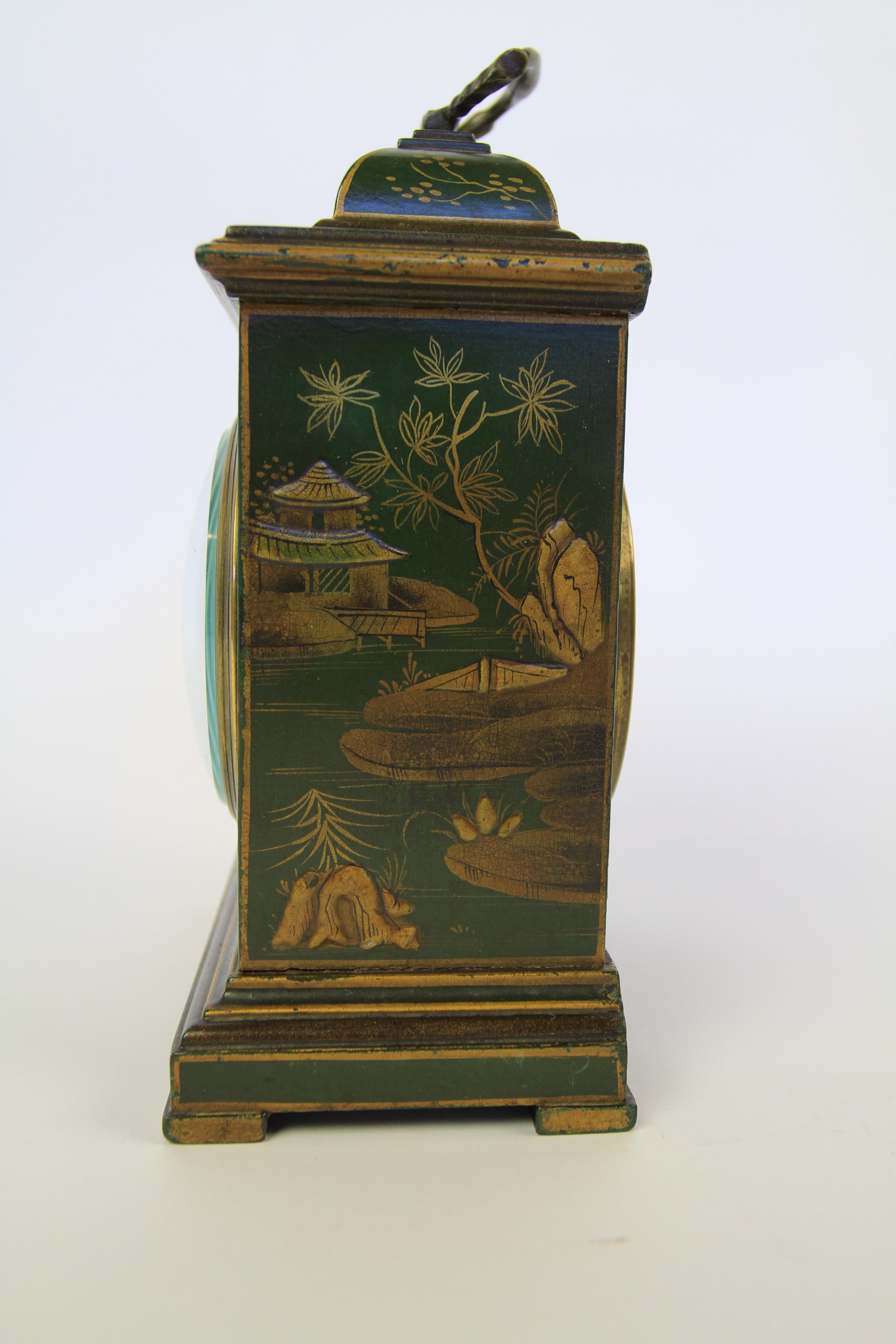 Queen Anne Edwardian Chinoiserie Decorated Mantel Clock