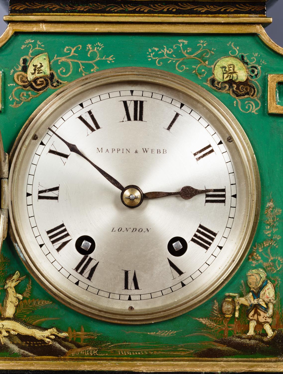 Wood Edwardian Chinoiserie Decorated Mantel Clock