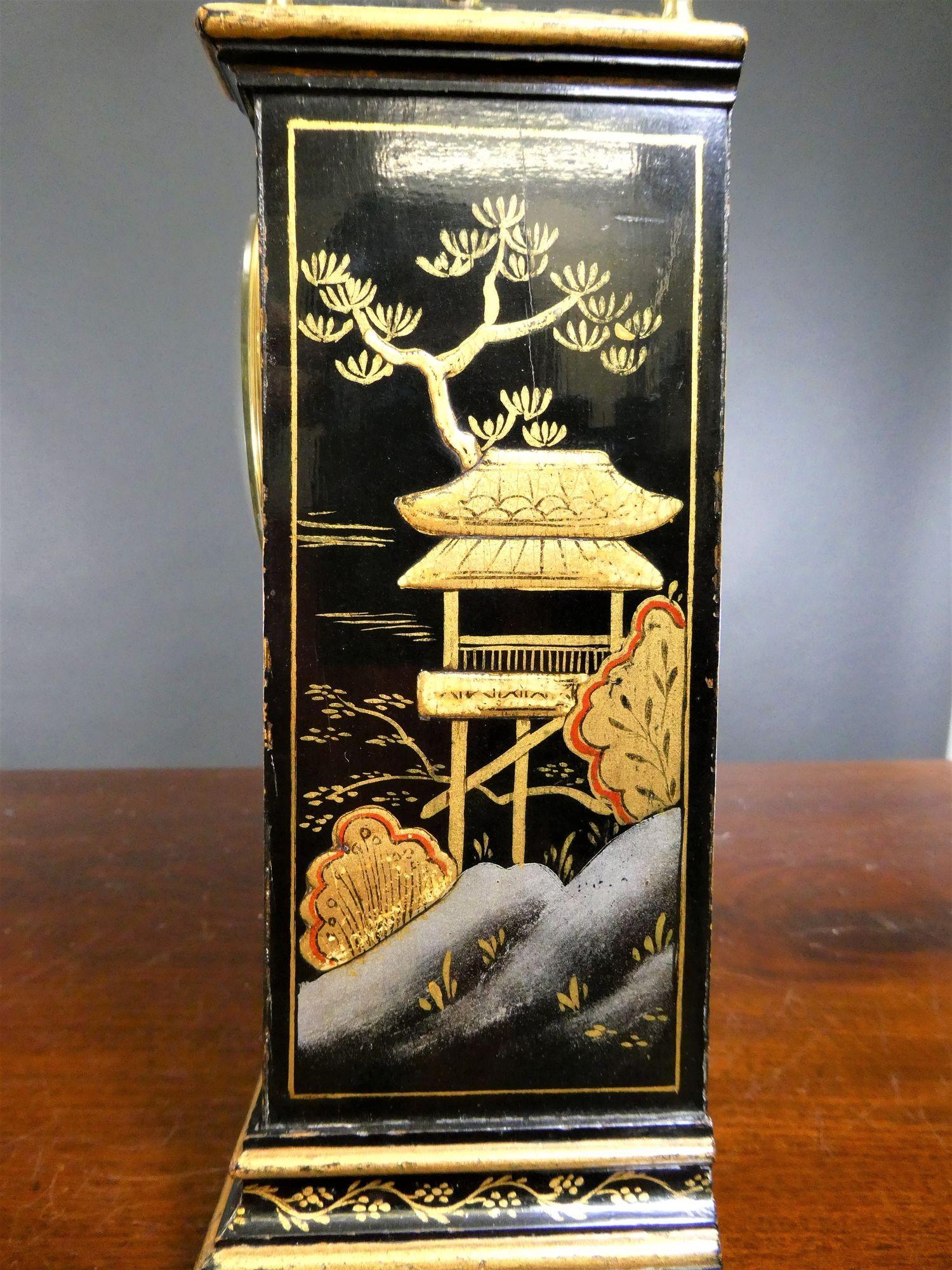 Early 20th Century Edwardian Chinoiserie Decorated Mantel Clock, John Bagshaw, Liverpool For Sale