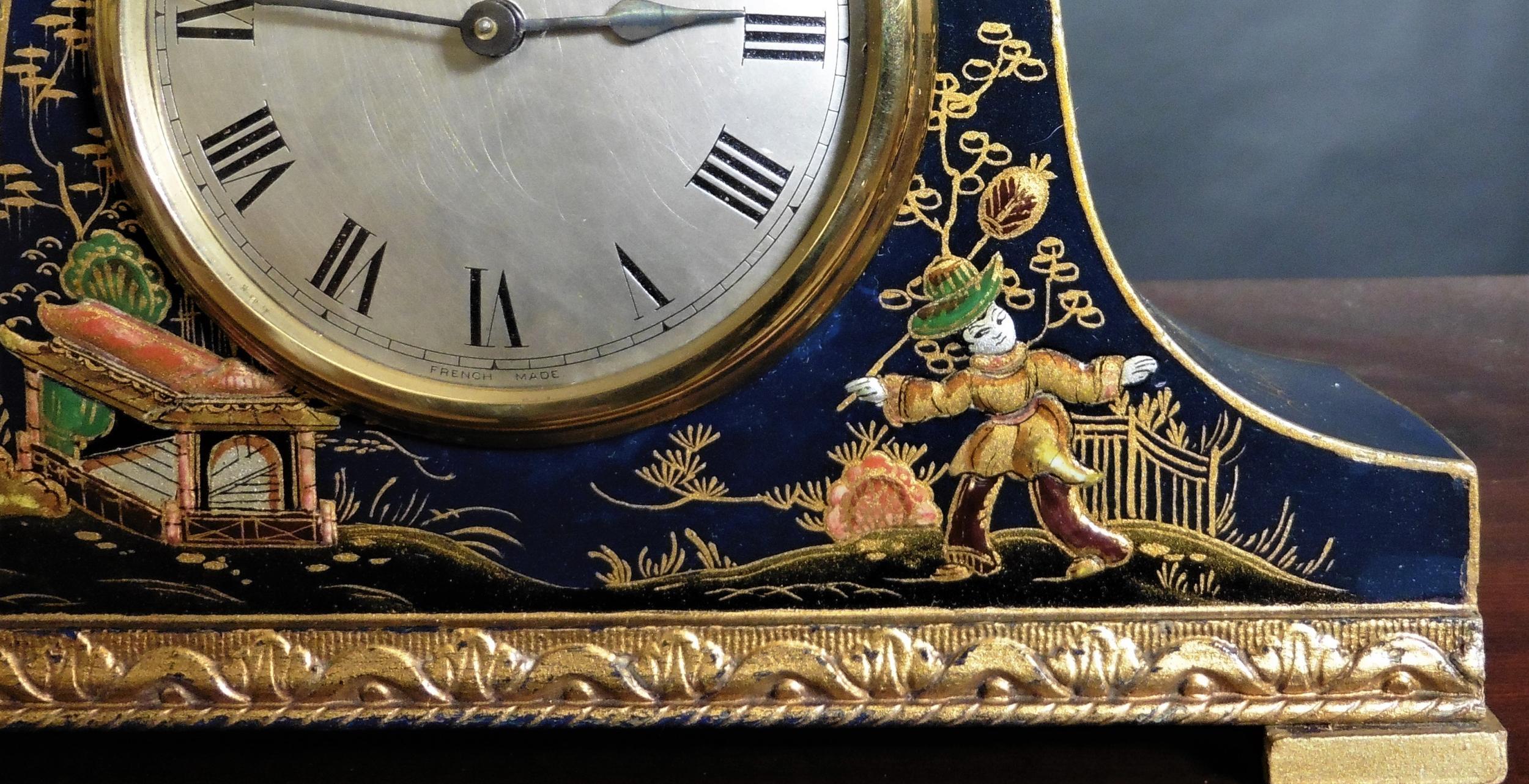 French Edwardian Chinoiserie Decorated Mantel Clock, Mappin & Webb