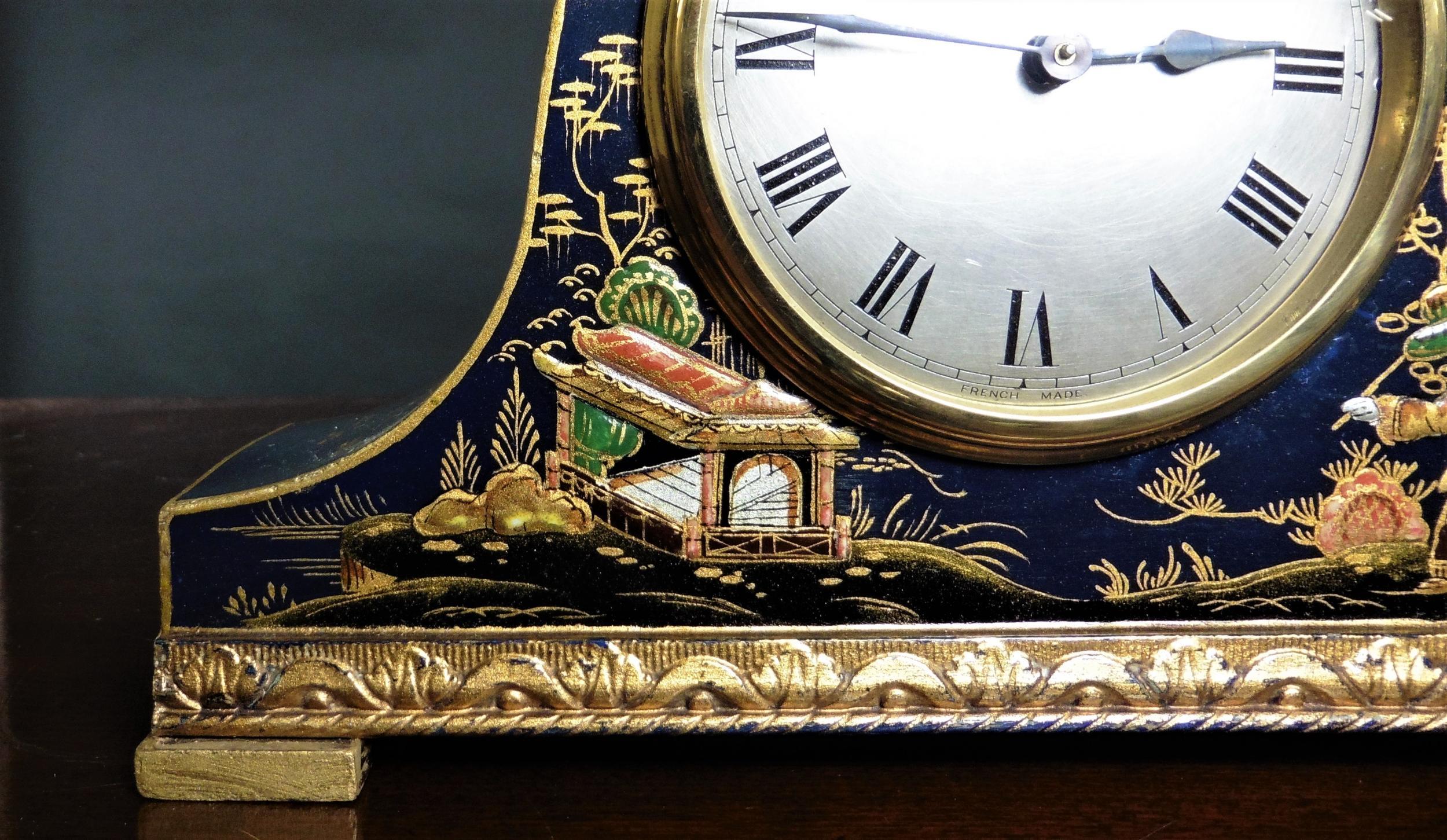 Edwardian Chinoiserie Decorated Mantel Clock, Mappin & Webb In Good Condition In Norwich, GB