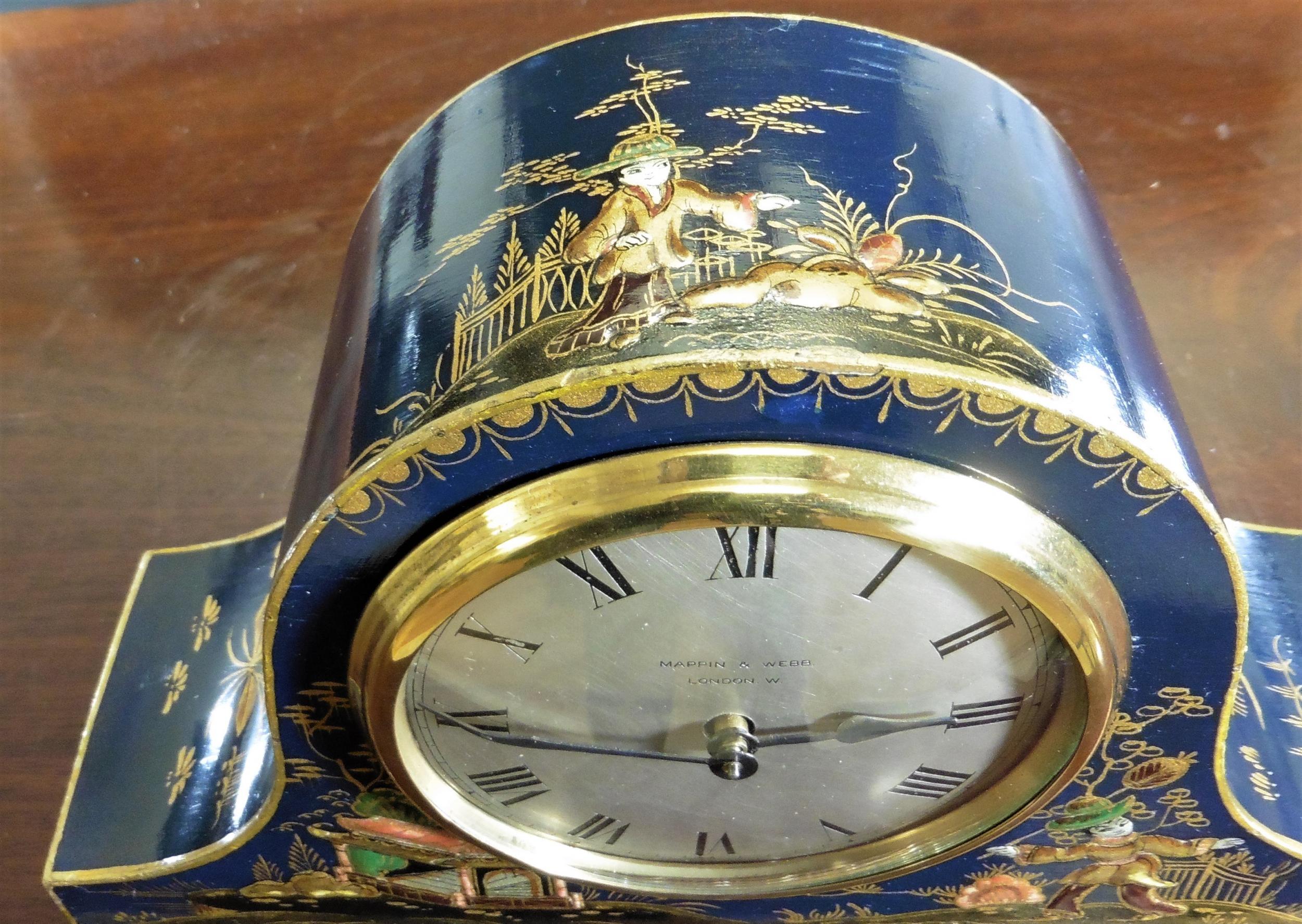 Edwardian Chinoiserie Decorated Mantel Clock, Mappin & Webb 2