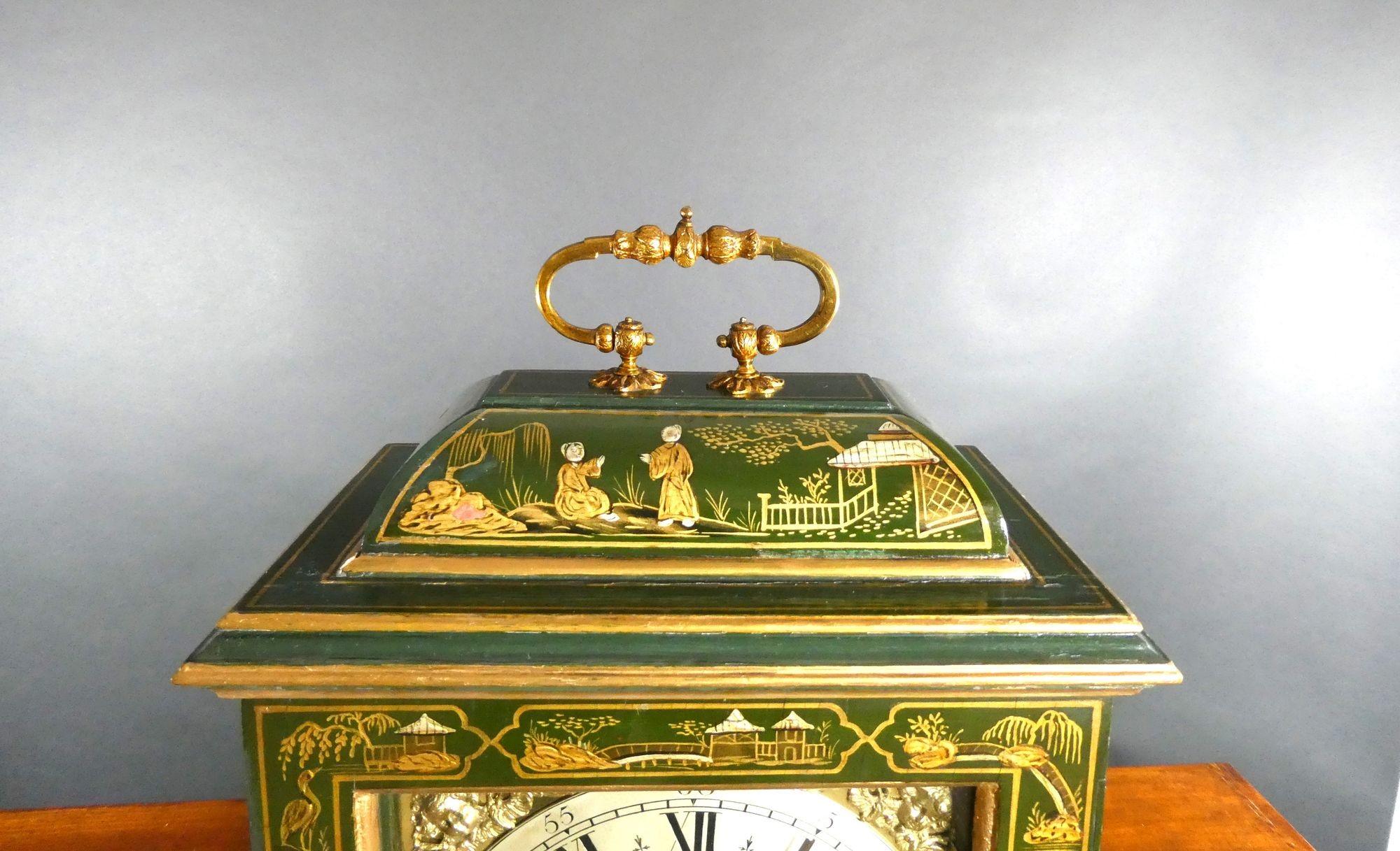 Edwardian Chinoiserie Decorated Mantel Clock, Peerless For Sale 6