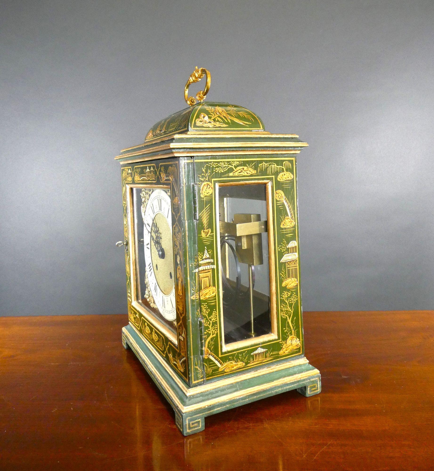 German Edwardian Chinoiserie Decorated Mantel Clock, Peerless For Sale