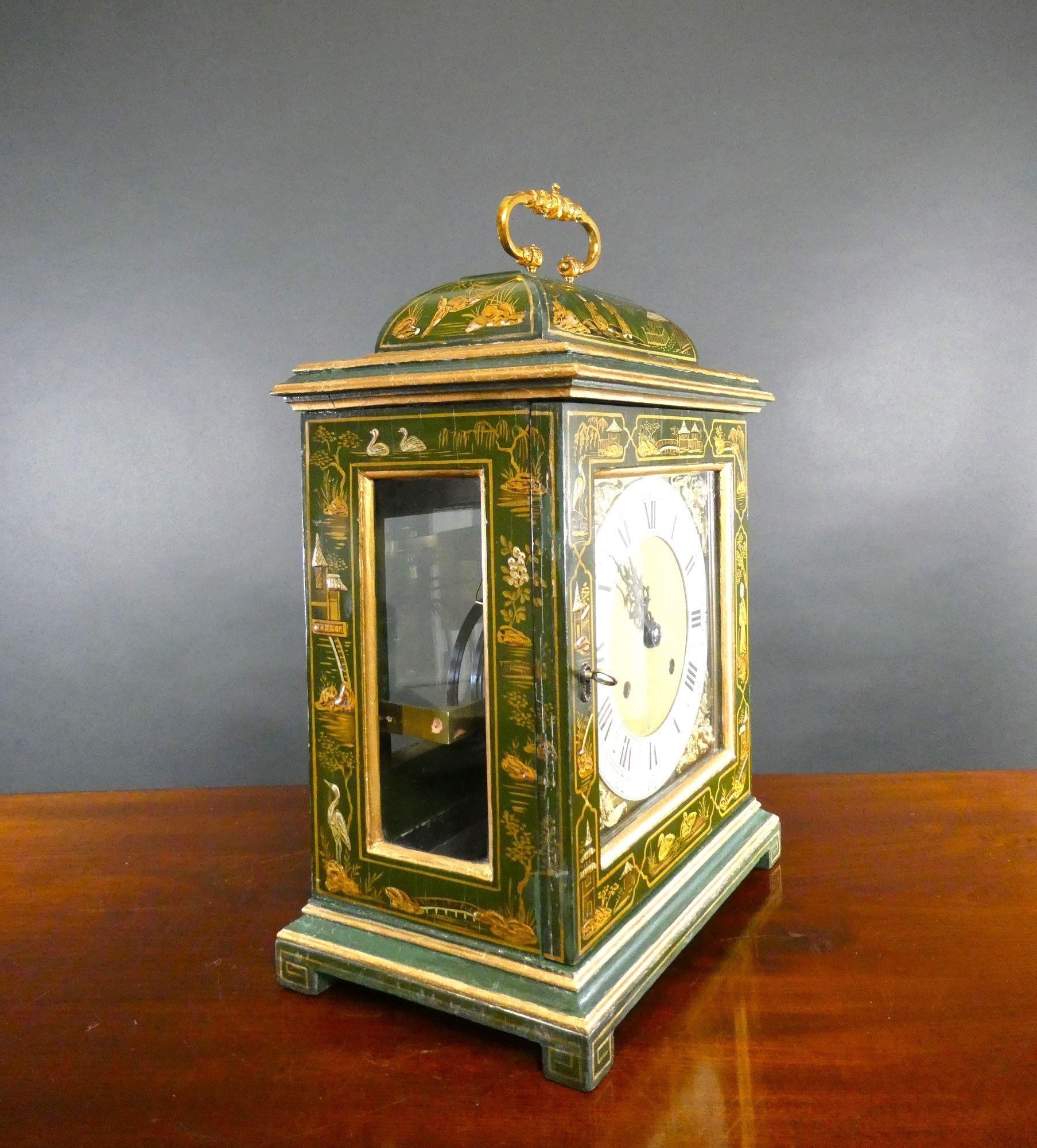 Edwardian Chinoiserie Decorated Mantel Clock, Peerless In Good Condition For Sale In Norwich, GB