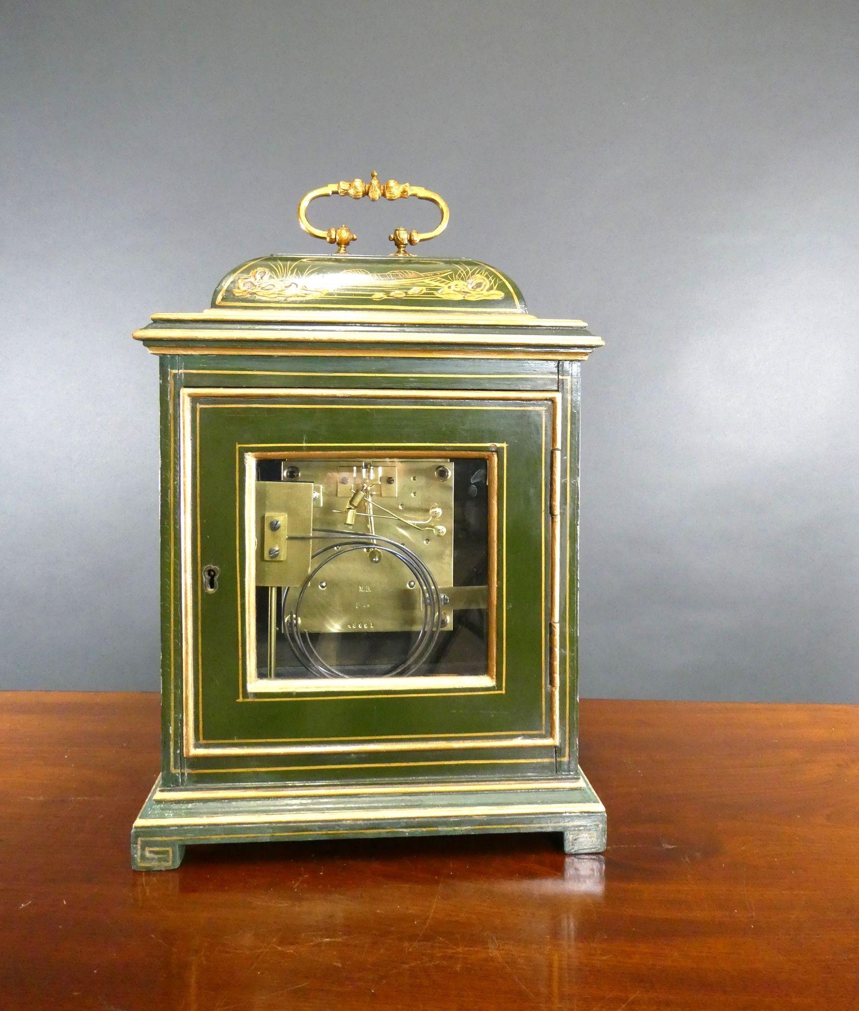 Early 20th Century Edwardian Chinoiserie Decorated Mantel Clock, Peerless For Sale