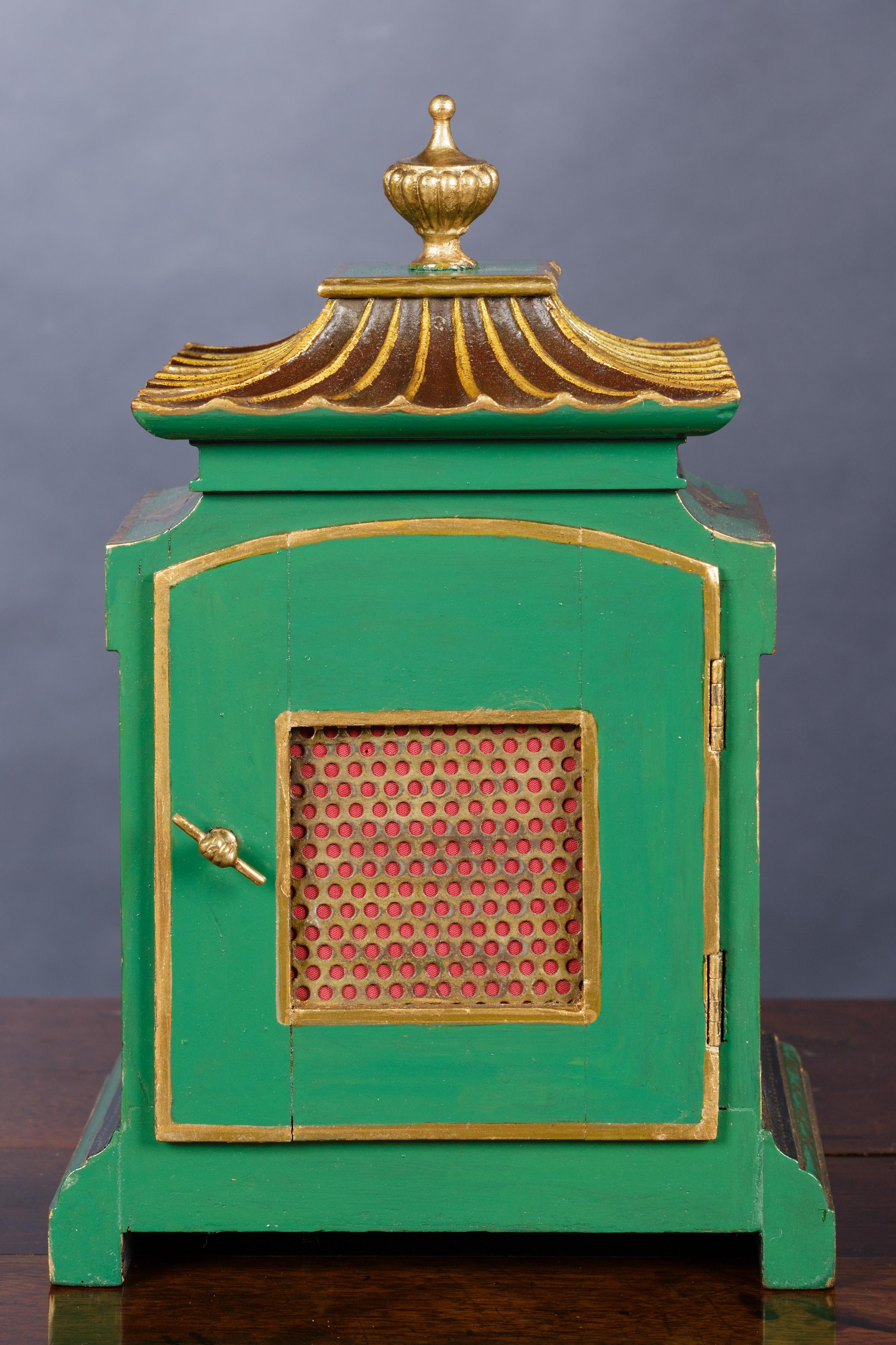 English Edwardian Chinoiserie Decorated Mantel Clock Signed Mappin & Webb, London