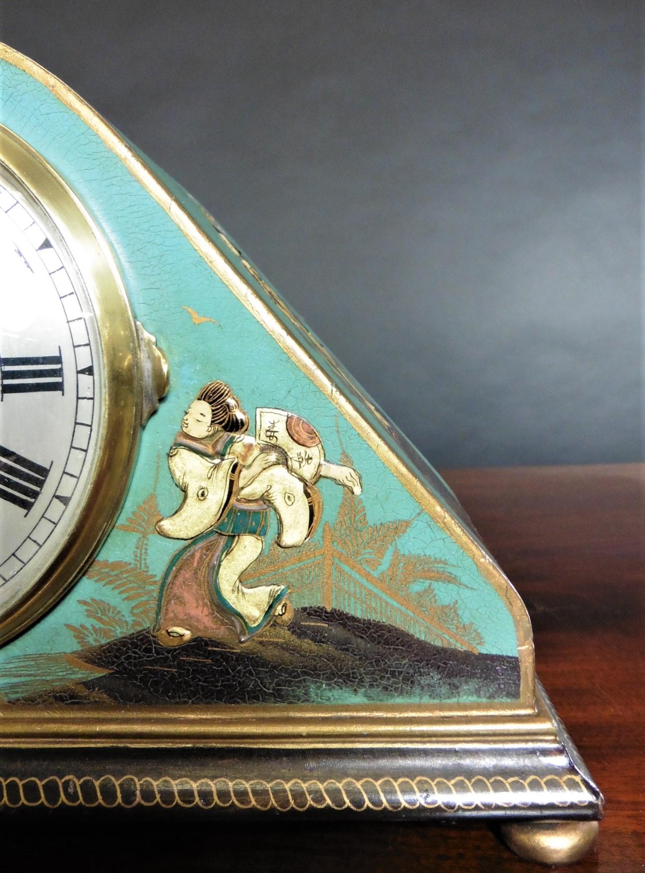 Edwardian Chinoiserie Decorated Mantel Clock, Thornhill, London For Sale 2