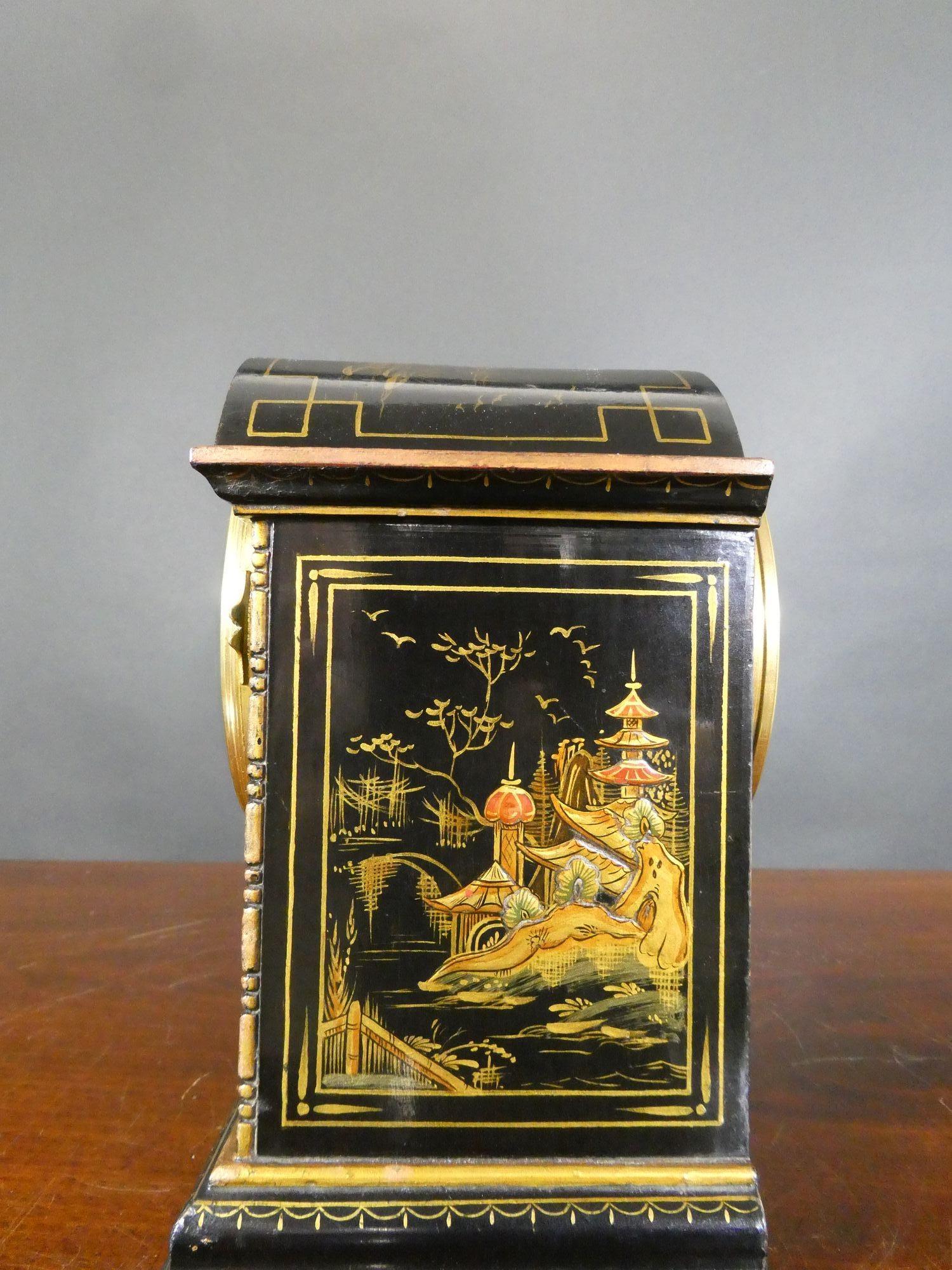 Edwardian Chinoiserie Decorated Striking Mantel Clock For Sale 1