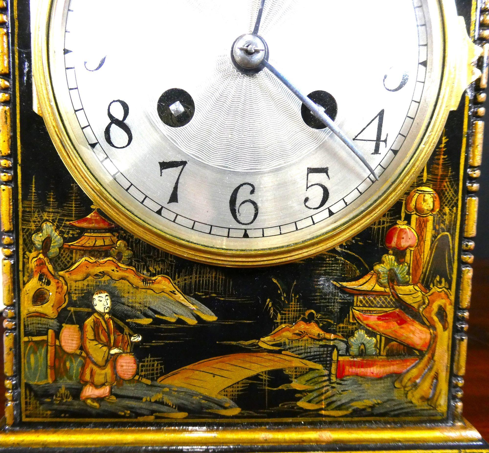 Edwardian Chinoiserie Decorated Striking Mantel Clock For Sale 3