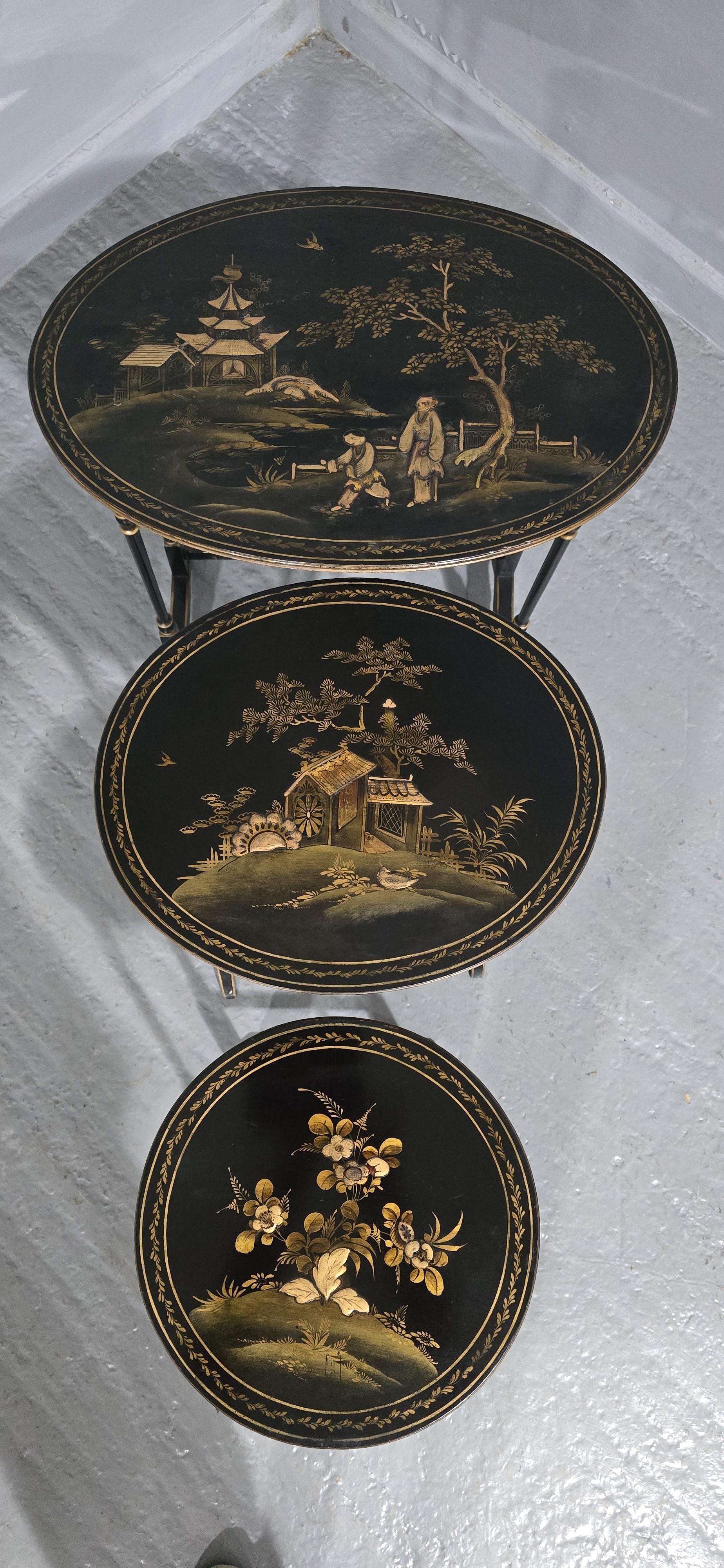 English Edwardian Chinoiserie Nest of Three Tables For Sale