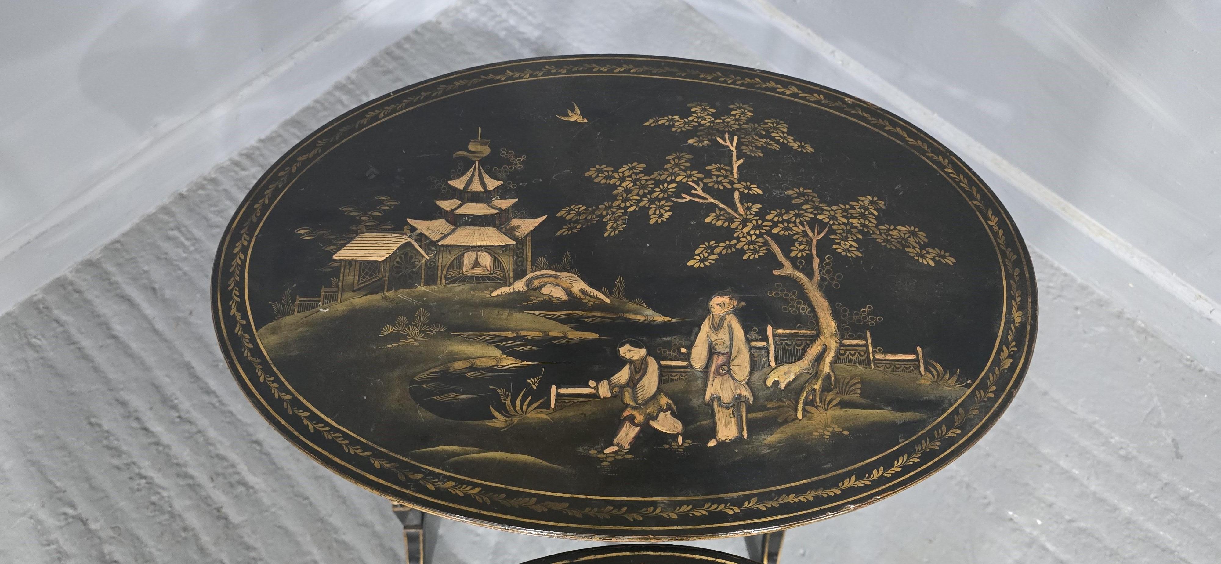 Lacquered Edwardian Chinoiserie Nest of Three Tables For Sale