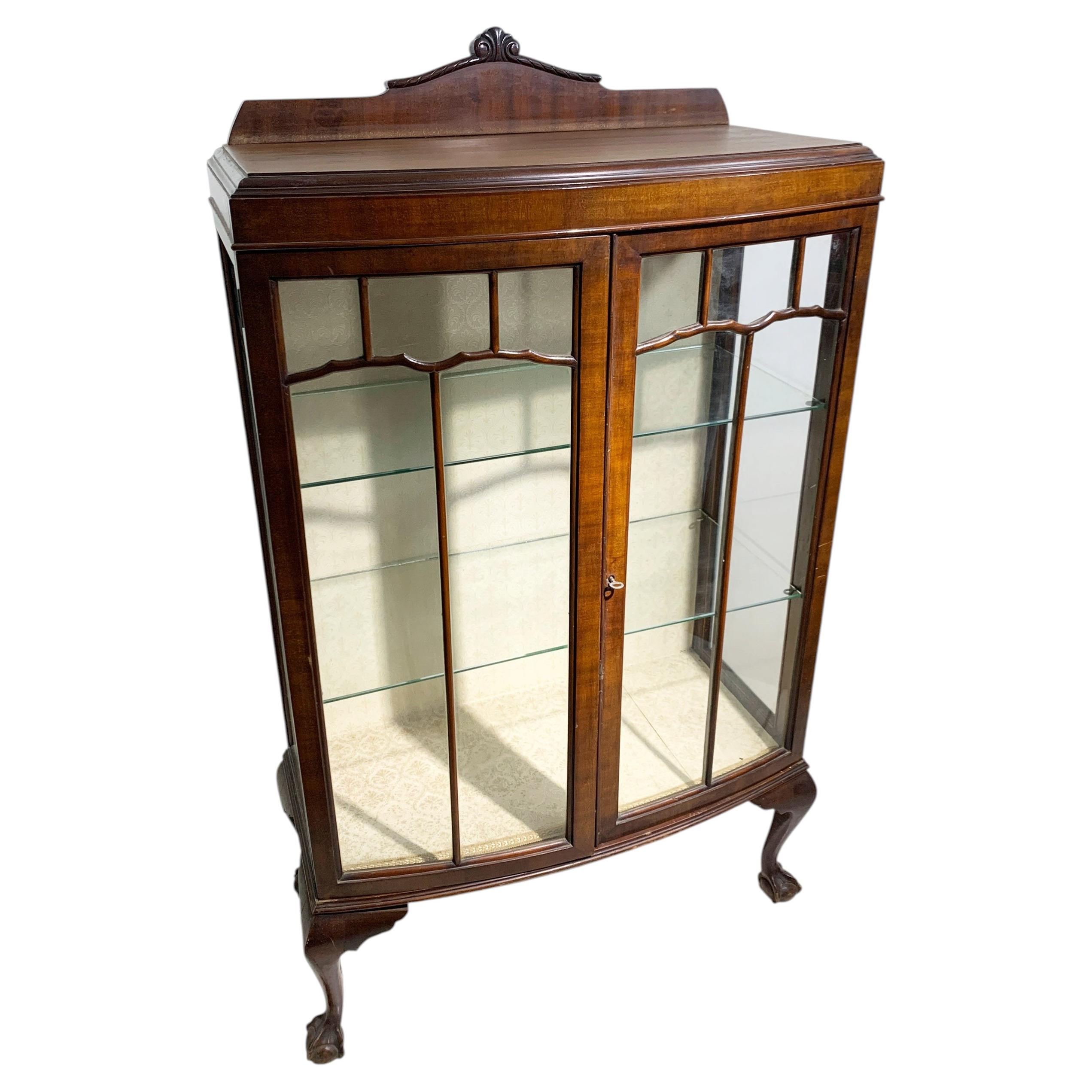 Edwardian Chippendale Bow Front Display Cabinet with Ball & Claw Feet, Circa1910 For Sale