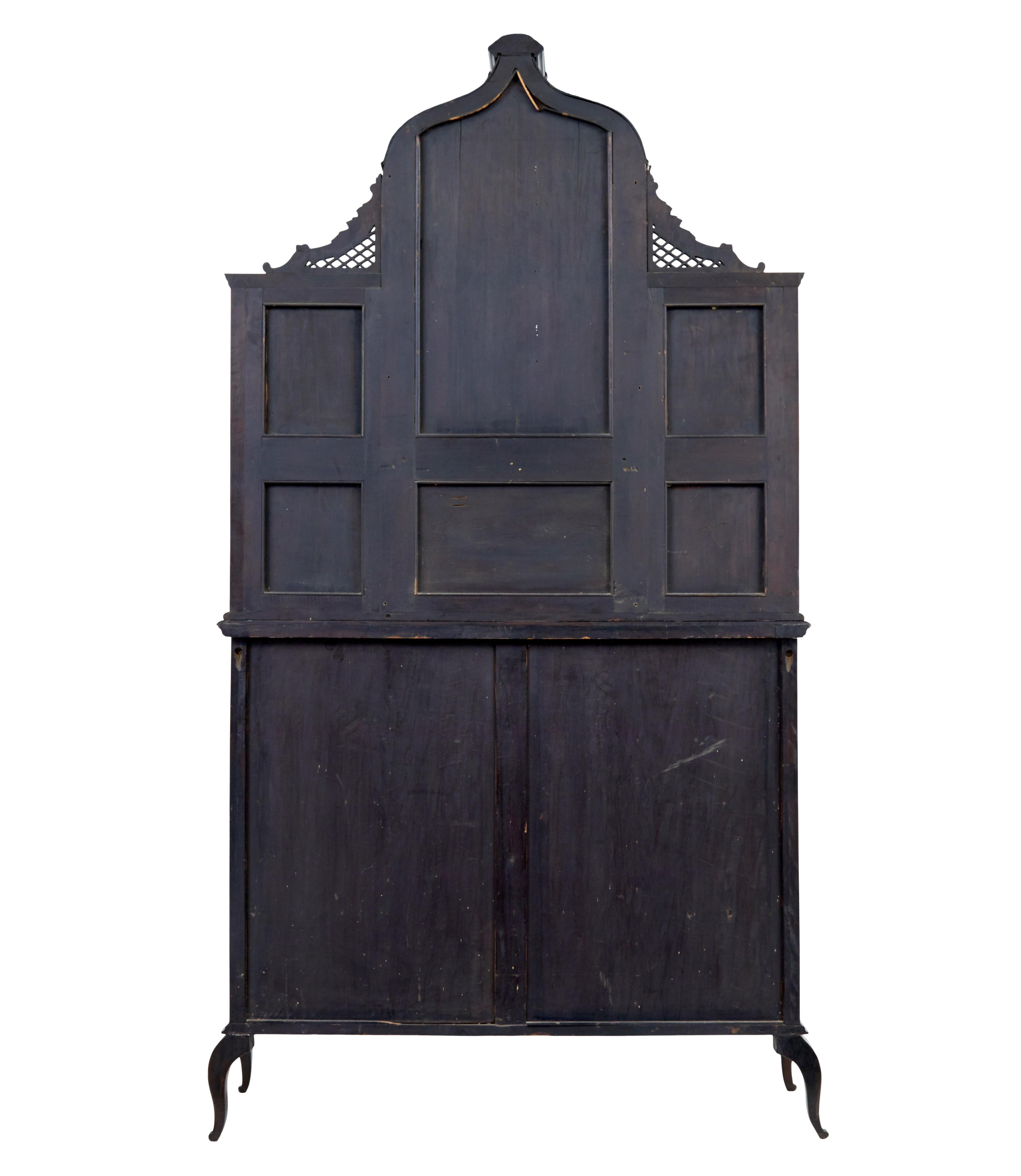 English Edwardian chippendale revival carved mahogany cabinet For Sale