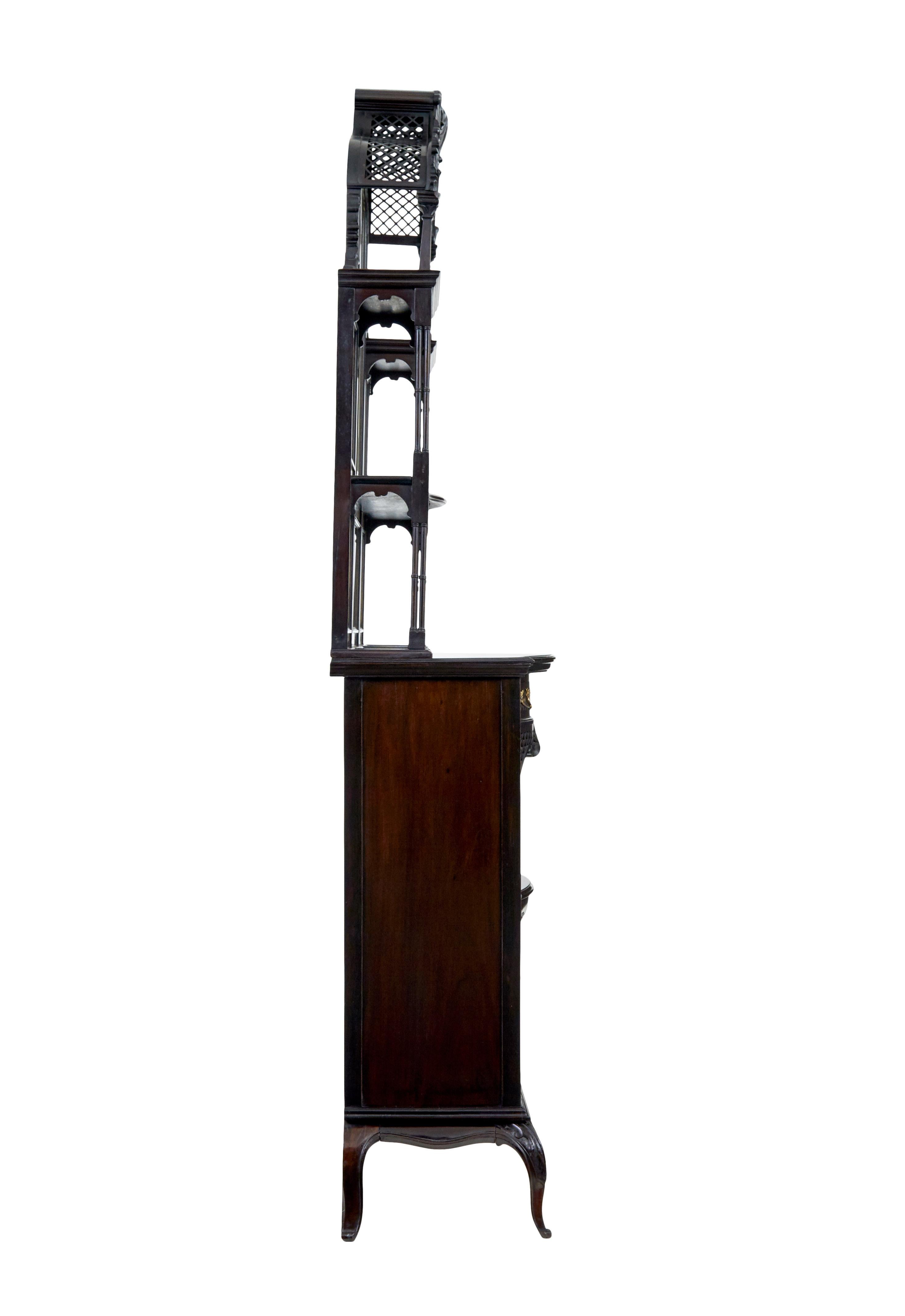 Hand-Carved Edwardian chippendale revival carved mahogany cabinet