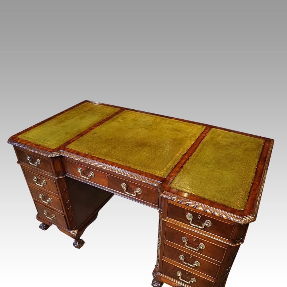 Edwardian Chippendale Style Pedestal Desk For Sale 4