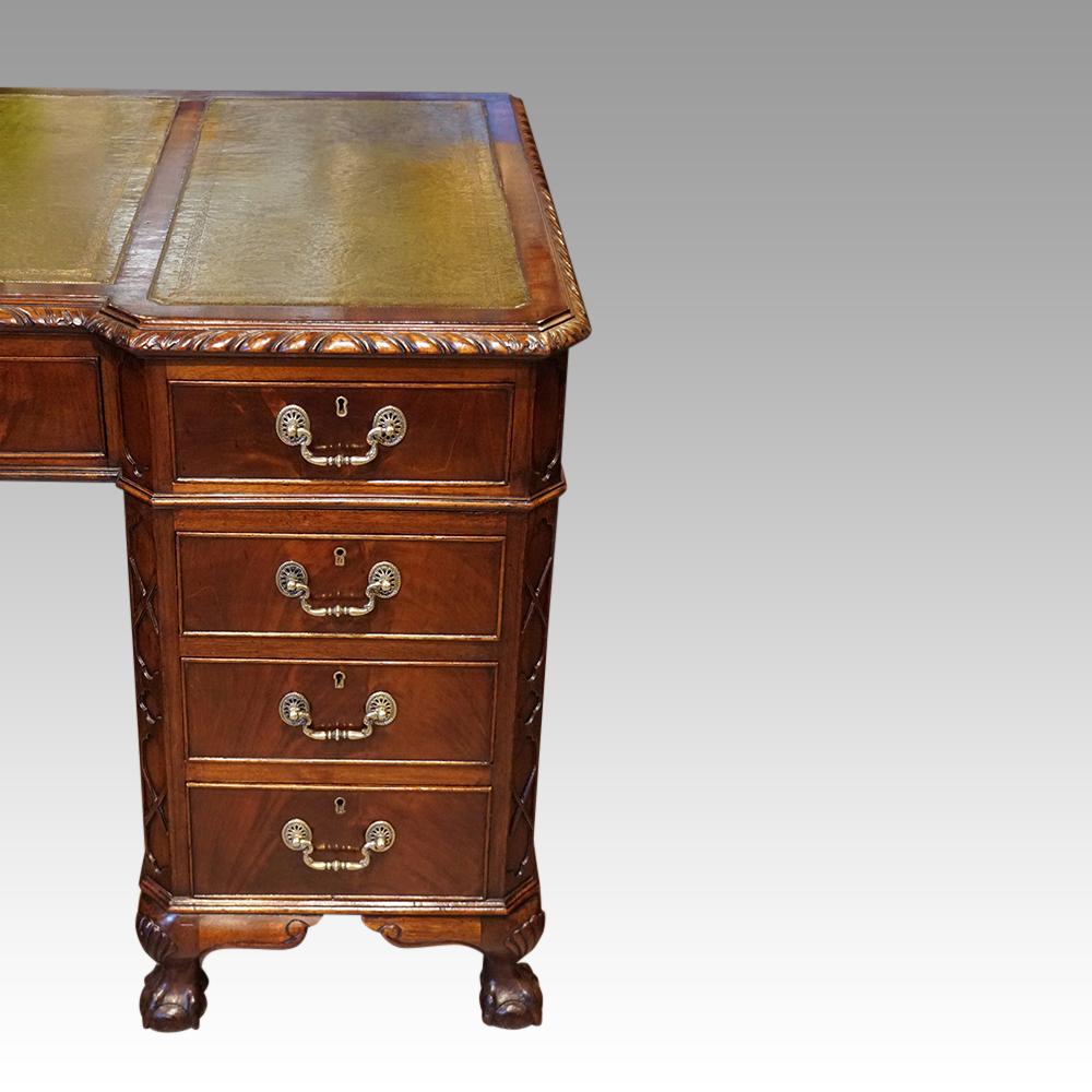 Mahogany Edwardian Chippendale Style Pedestal Desk For Sale