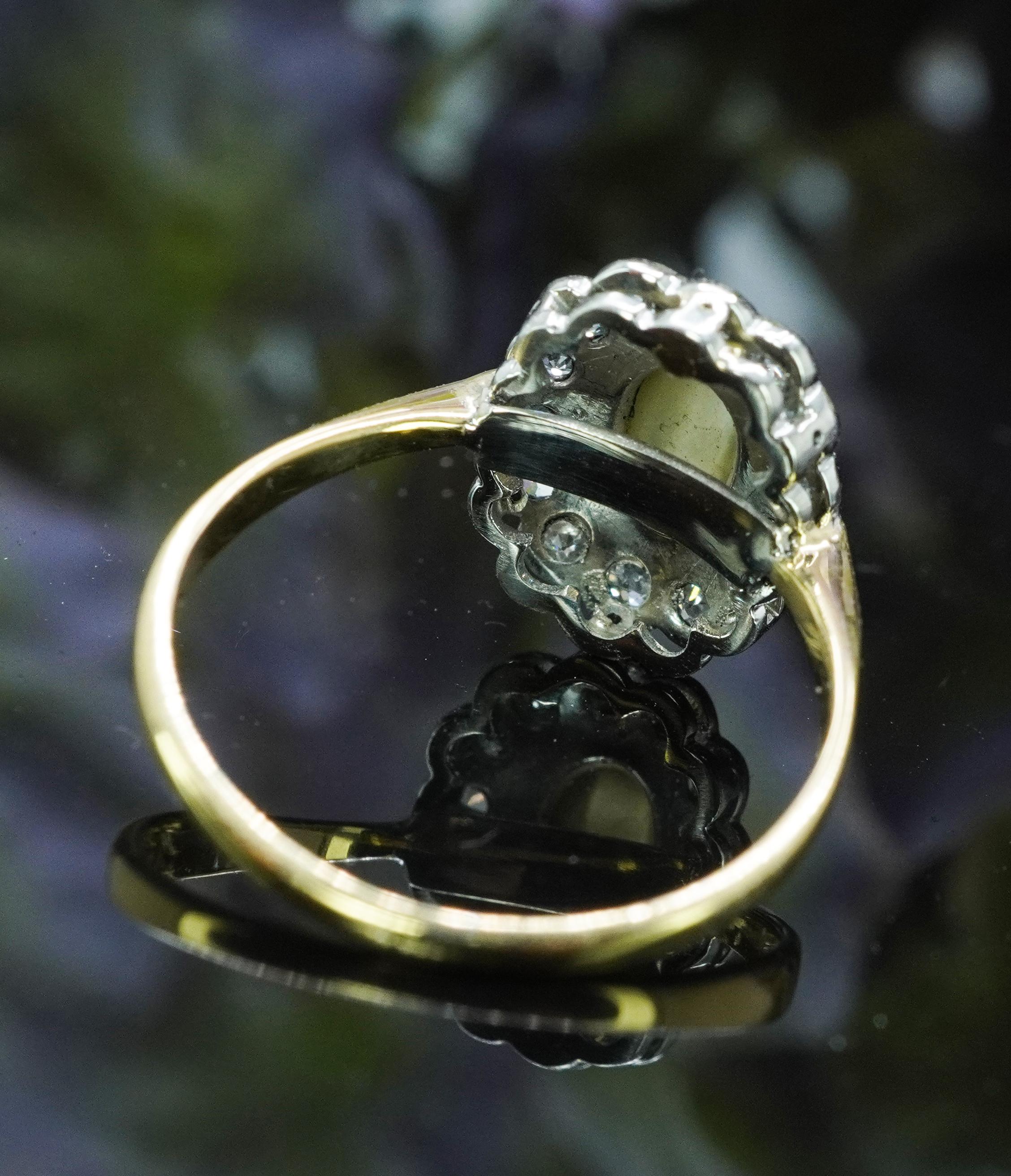 Edwardian Chrysoberyl Cats Eye Old European Diamond Ring 18K Platinum hallmarked For Sale 3