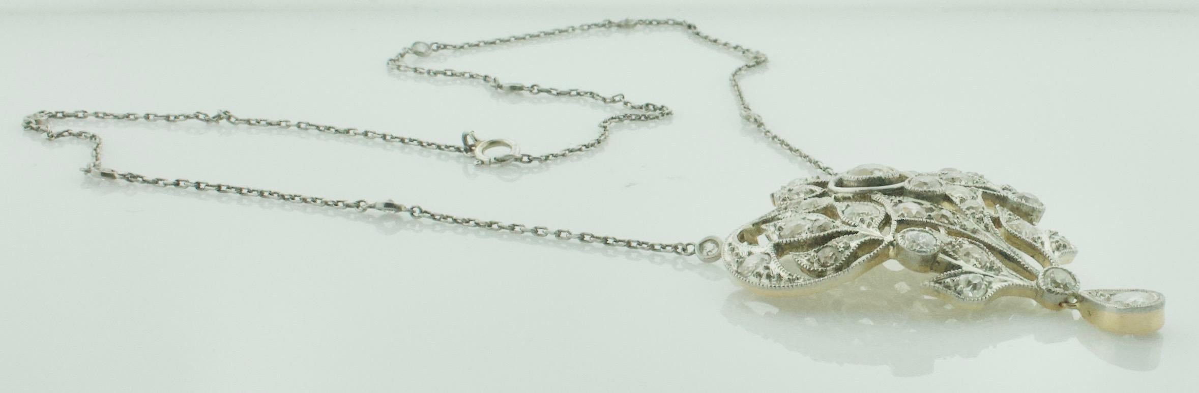 Women's or Men's Edwardian Circa 1800's Diamond Platinum on 14k Yellow Gold Necklace For Sale