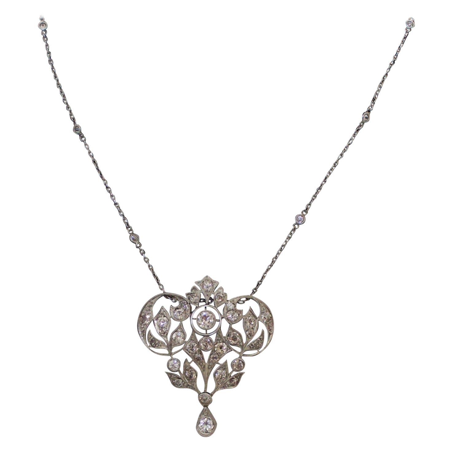 Collana edoardiana del 1800 circa con diamanti e platino su oro giallo 14k