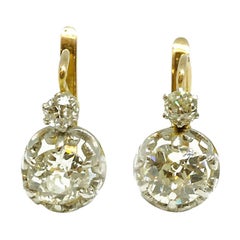 Edwardian circa 1905 Platinum and 18 Karat Gold Diamond Dormeuse Earrings