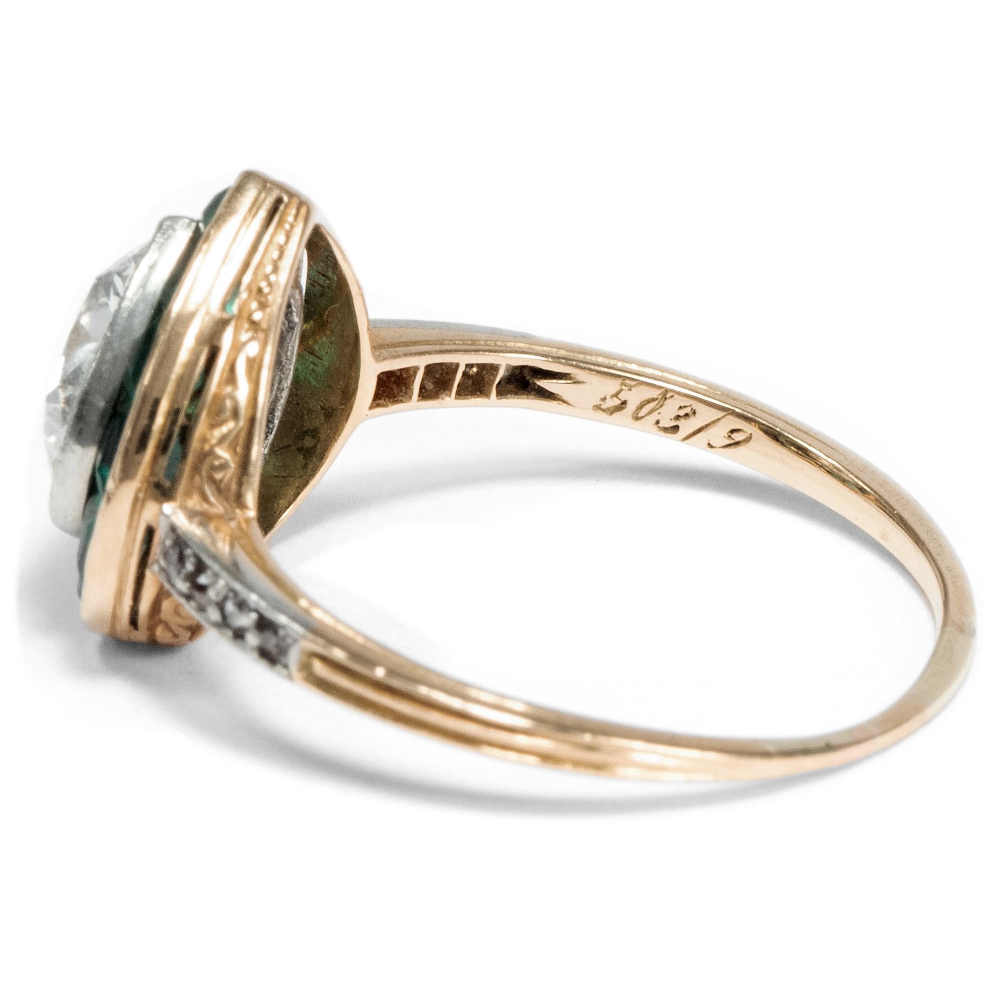 Edwardian circa 1910, 1.0 Carat Heart Cut Diamond Emerald 18 Karat Gold Ring 2