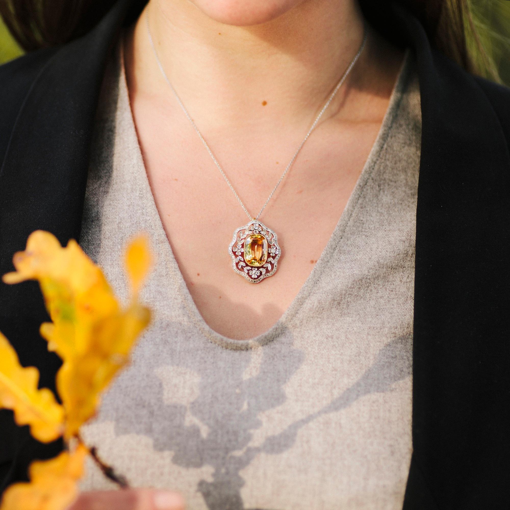 Women's or Men's Edwardian circa 1910, Certified 11.2 Carat Topaz and Diamond Pendant Necklace