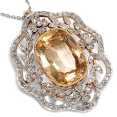 Edwardian circa 1910, Certified 11.2 Carat Topaz and Diamond Pendant Necklace