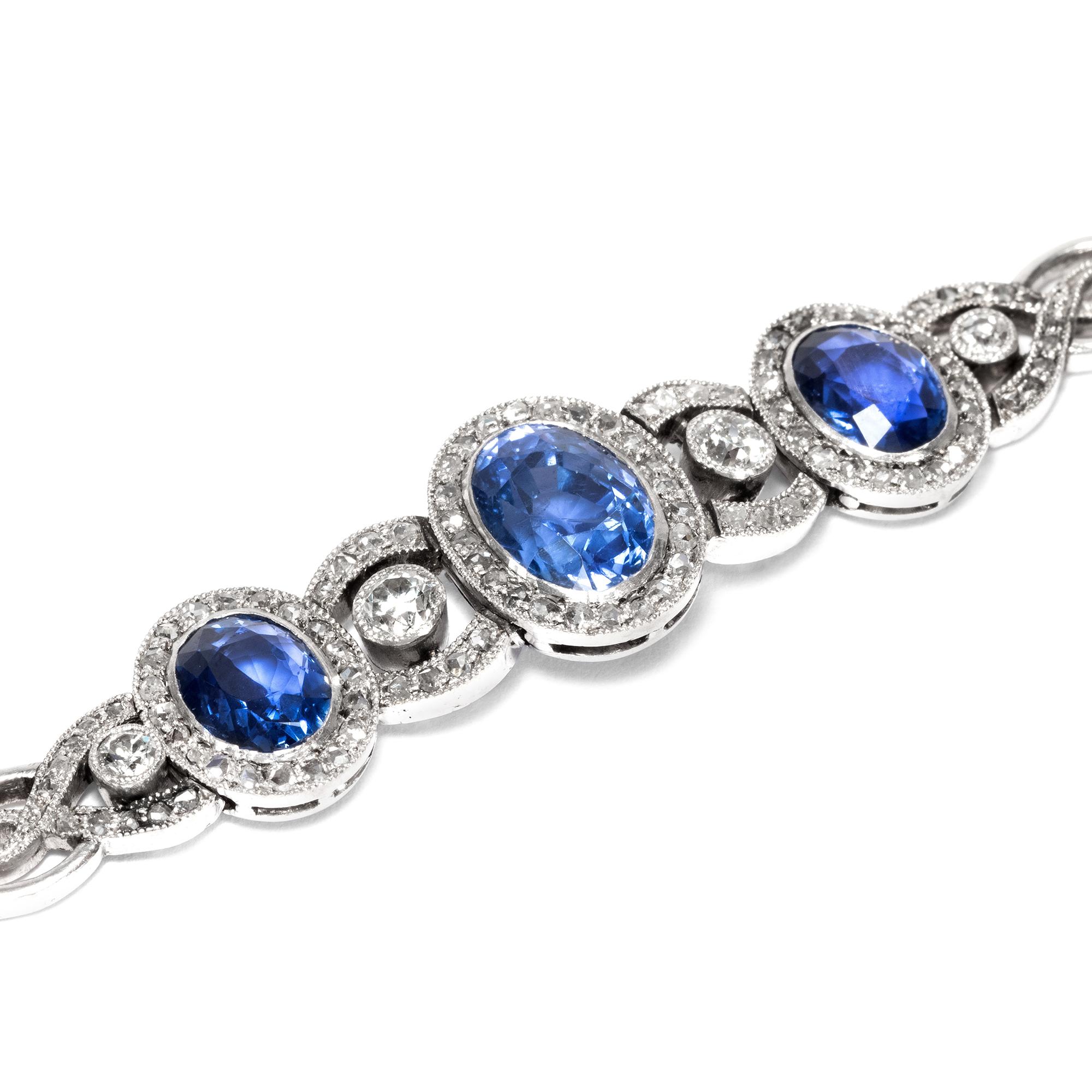 Belle Époque Edwardian circa 1910, Certified Untreated 7.05 Carat Sapphire Diamond Bracelet