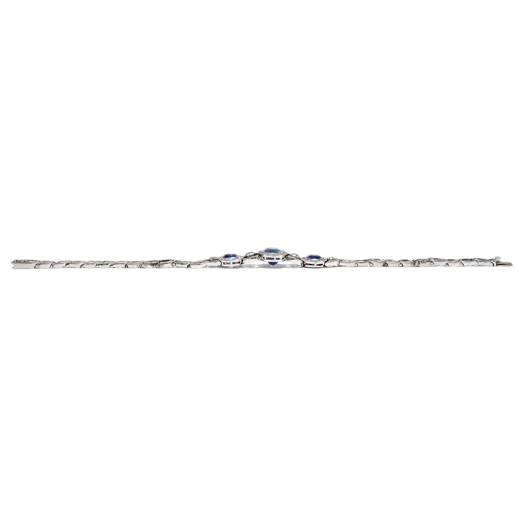 Edwardian circa 1910, Certified Untreated 7.05 Carat Sapphire Diamond Bracelet 1