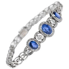 Edwardian circa 1910, Certified Untreated 7.05 Carat Sapphire Diamond Bracelet