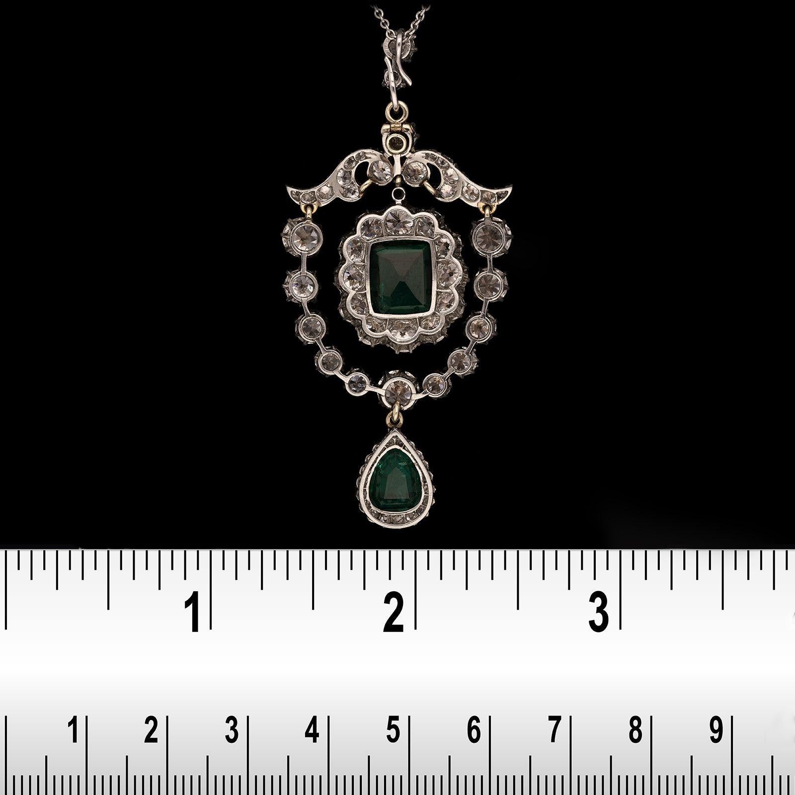 Women's Edwardian circa 1910 Colombian Emerald Diamond and Platinum Pendant For Sale