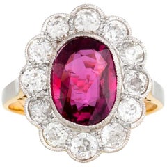 Edwardian circa 1910s 18 Karat Gold and Platinum Diamond and Ruby Ring