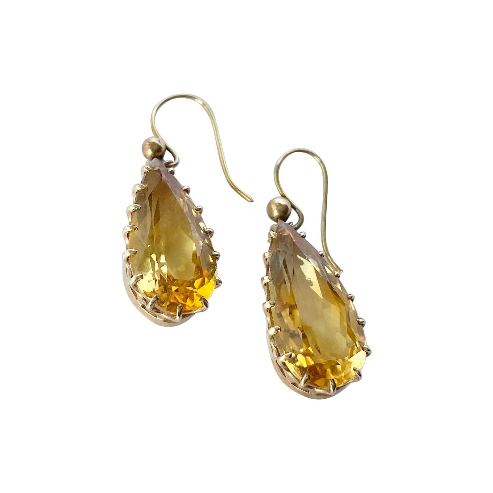 Edwardian Citrine and 9 Carat Gold Drop Earrings