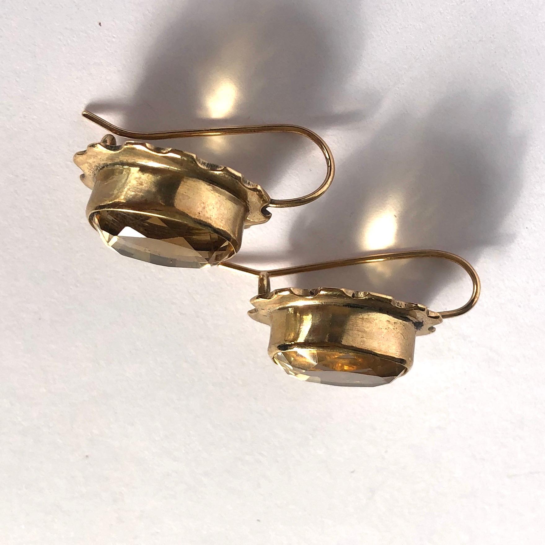 Oval Cut Edwardian Citrine and 9 Carat Gold Earrings