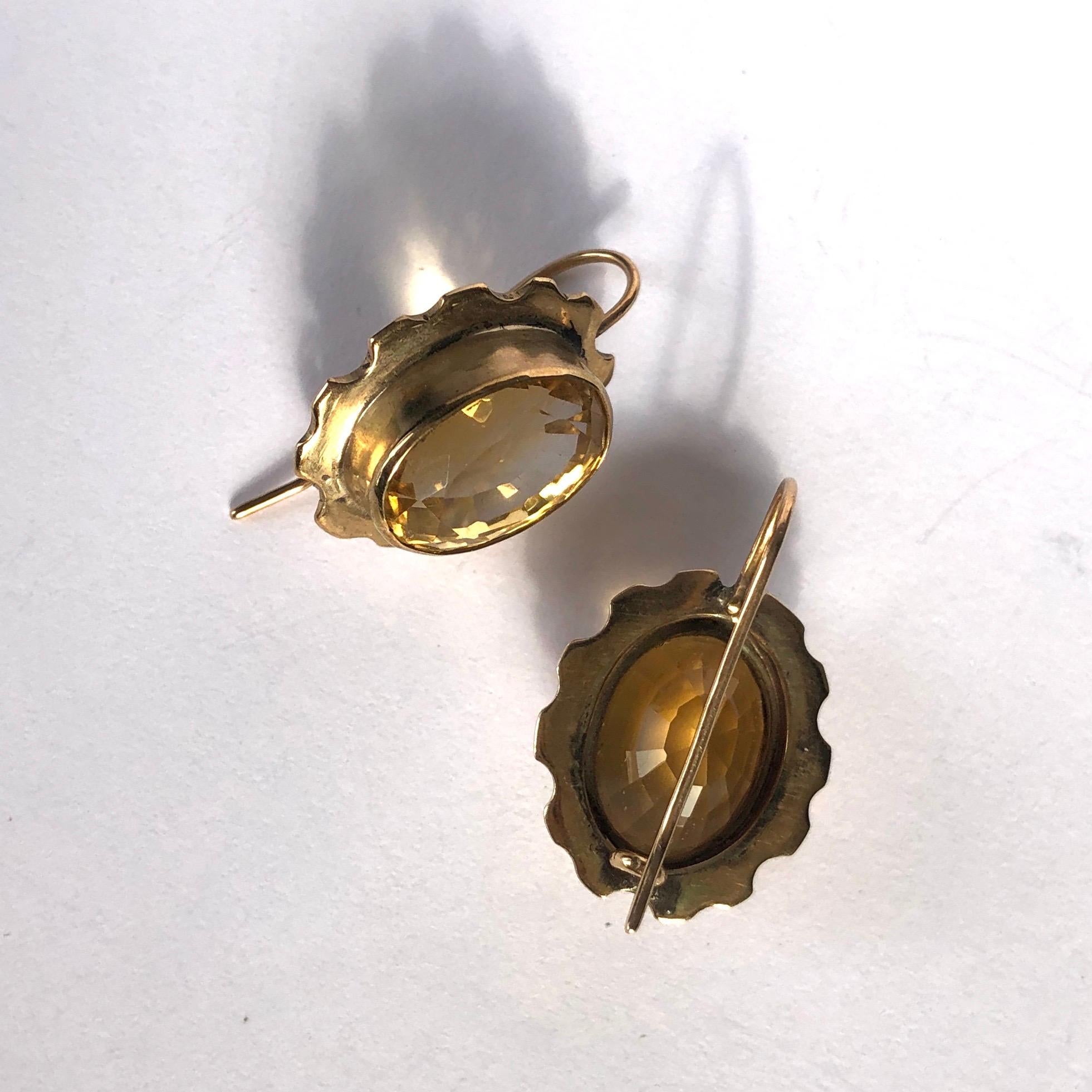 Edwardian Citrine and 9 Carat Gold Earrings In Good Condition In Chipping Campden, GB