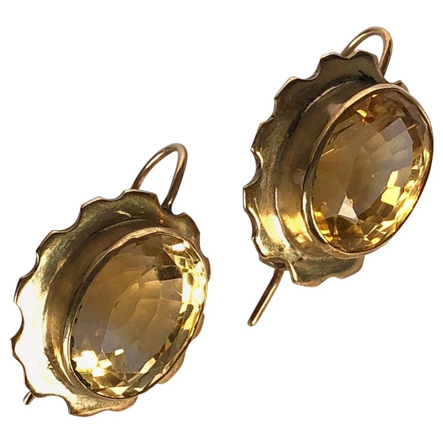 Edwardian Citrine and 9 Carat Gold Earrings
