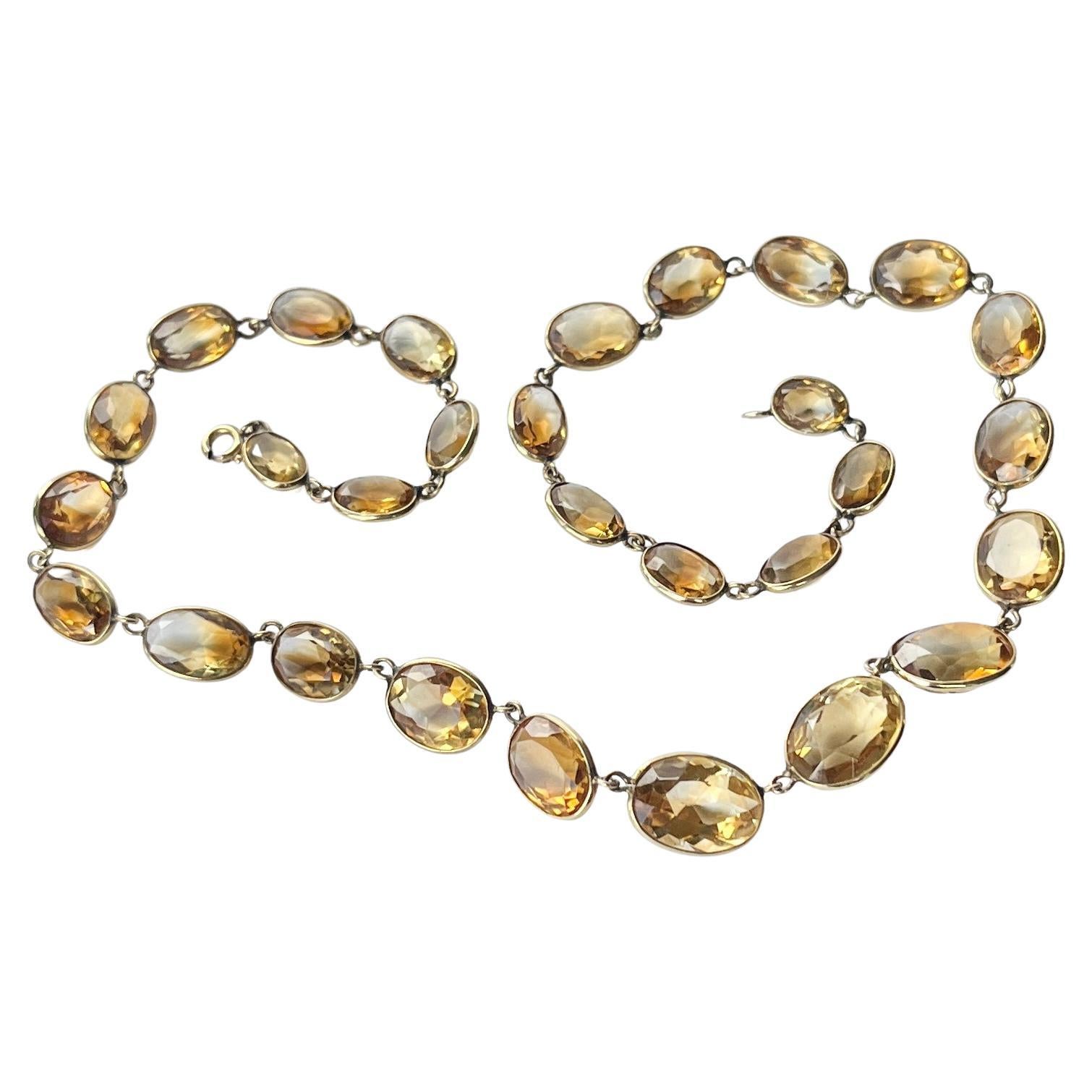 Edwardian Citrine and 9 Carat Gold Rivière Necklace For Sale