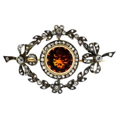 Used Edwardian Citrine and Diamond Bow Foliate Brooch