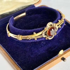 Edwardian Citrine and Pearl 9 Carat Gold Bangle