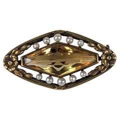 Brosche aus Citrin, Perle und Gold im edwardianischen Stil
