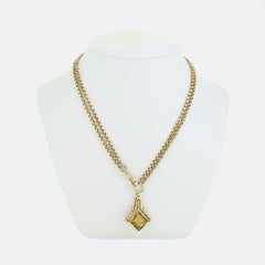 Edwardian Citrine Watch Key Pendant Necklace