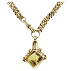 Antique Edwardian Citrine Watch Key Pendant Necklace