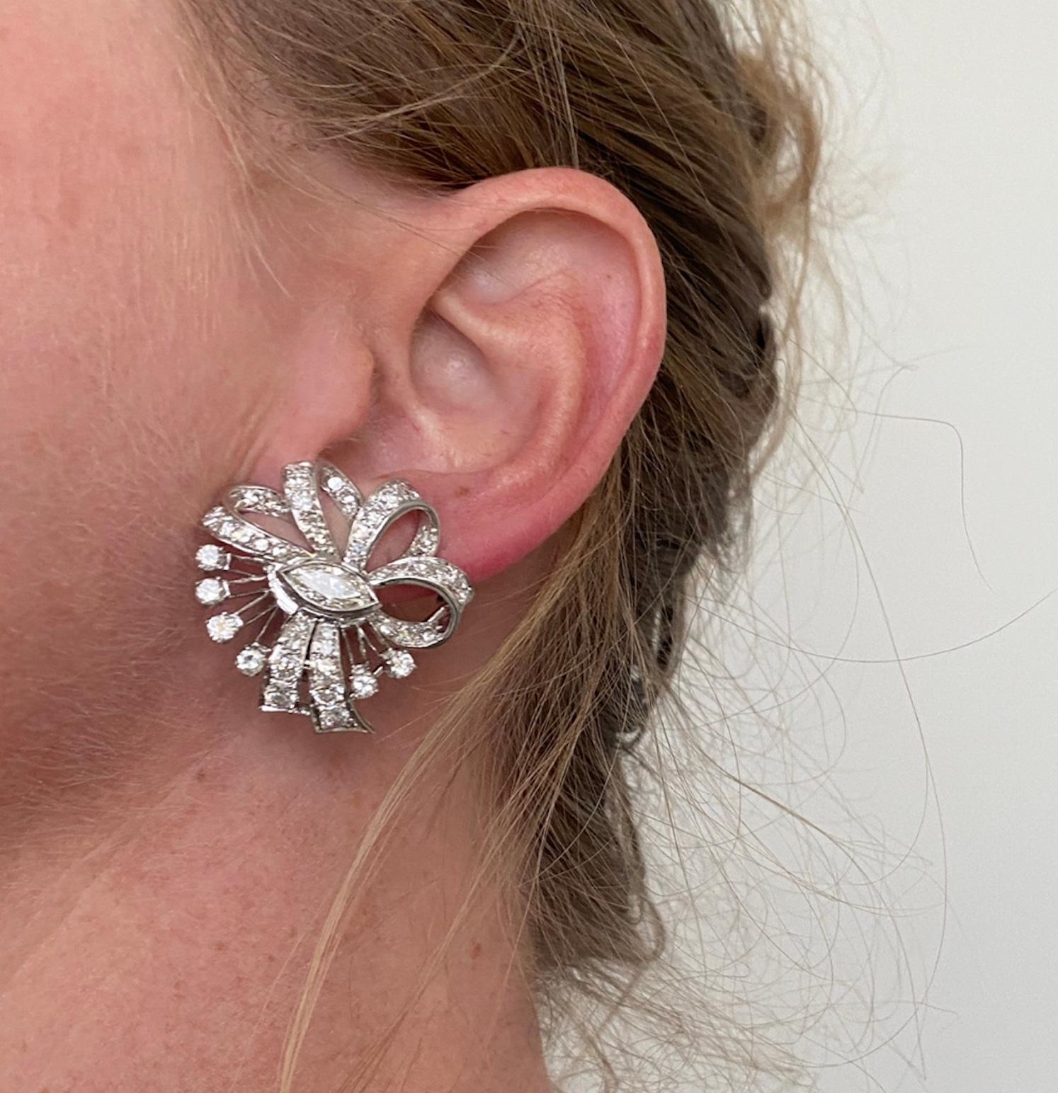 Edwardian, Cluster, Diamond Clip-on Earrings with Pin-Backs
Back of earrings both have attachment to turn earrings into a brooch or pin for lapel. Go from earrings to a pin with these stunning earrings. Perfect for those without pierced ears.