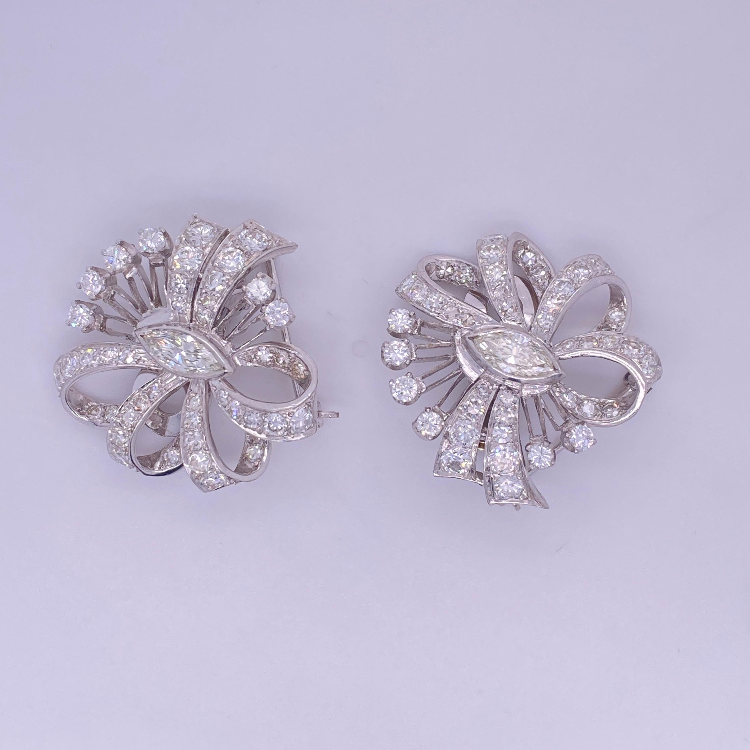 Women's or Men's Edwardian, Cluster, Diamond Clip-On Earrings with Pin-Backs