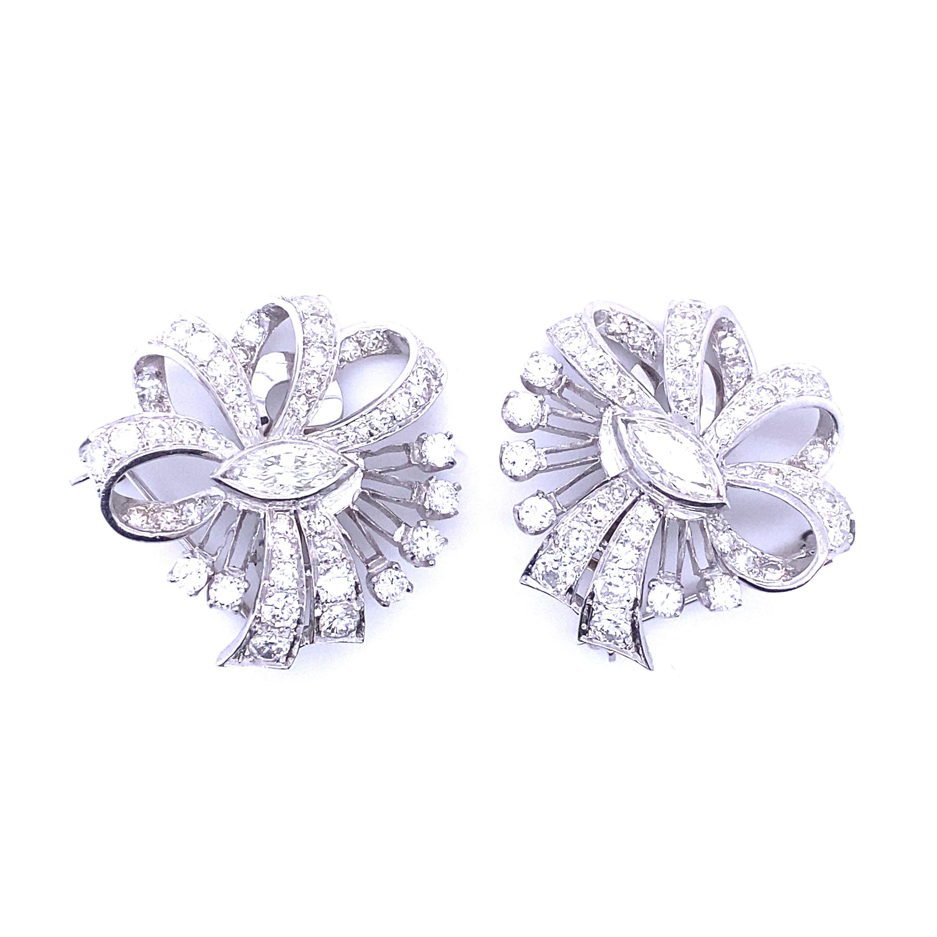 Round Cut Edwardian, Cluster, Diamond Clip-On Earrings with Pin-Backs