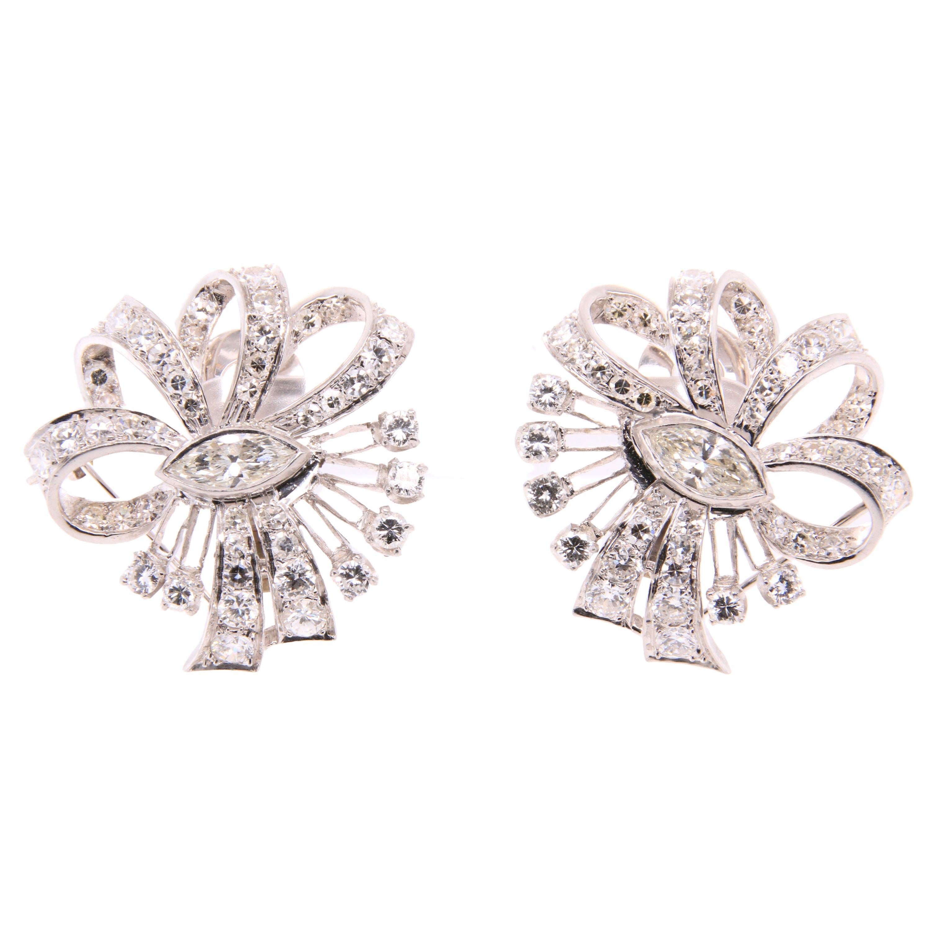 Edwardian, Cluster, Diamond Clip-On Earrings with Pin-Backs