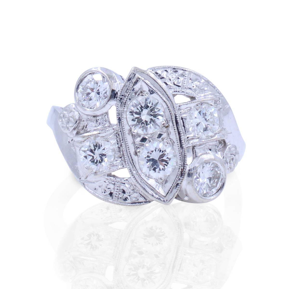 Old European Cut Edwardian Cluster Diamond Ring in Platinum with Old European Round Cuts