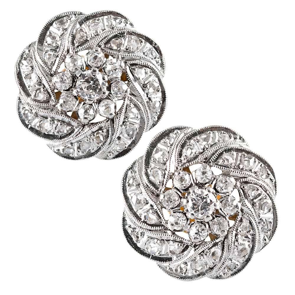 Edwardian Cluster Diamond Stud Earrings