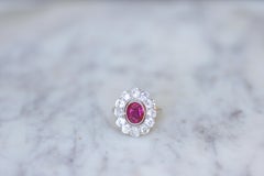 Edwardian Cluster Ring, Unheated Burmese Ruby 1.60 Cts, Diamond Surround